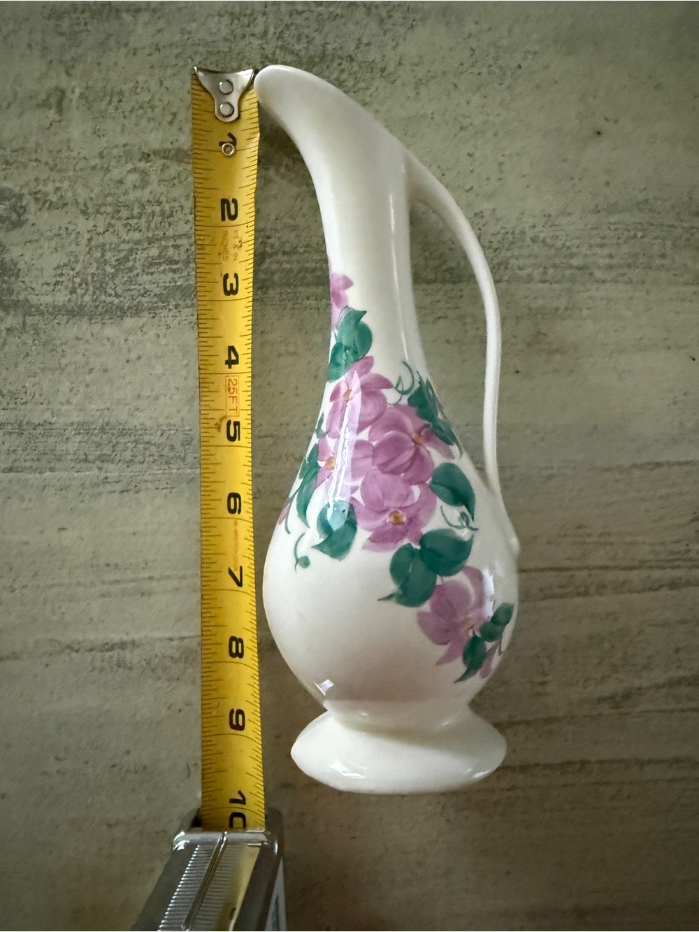 Cash Family Porcelain Ewer Pitcher Vase w/ Pink & Green Hand-Painted Flowers